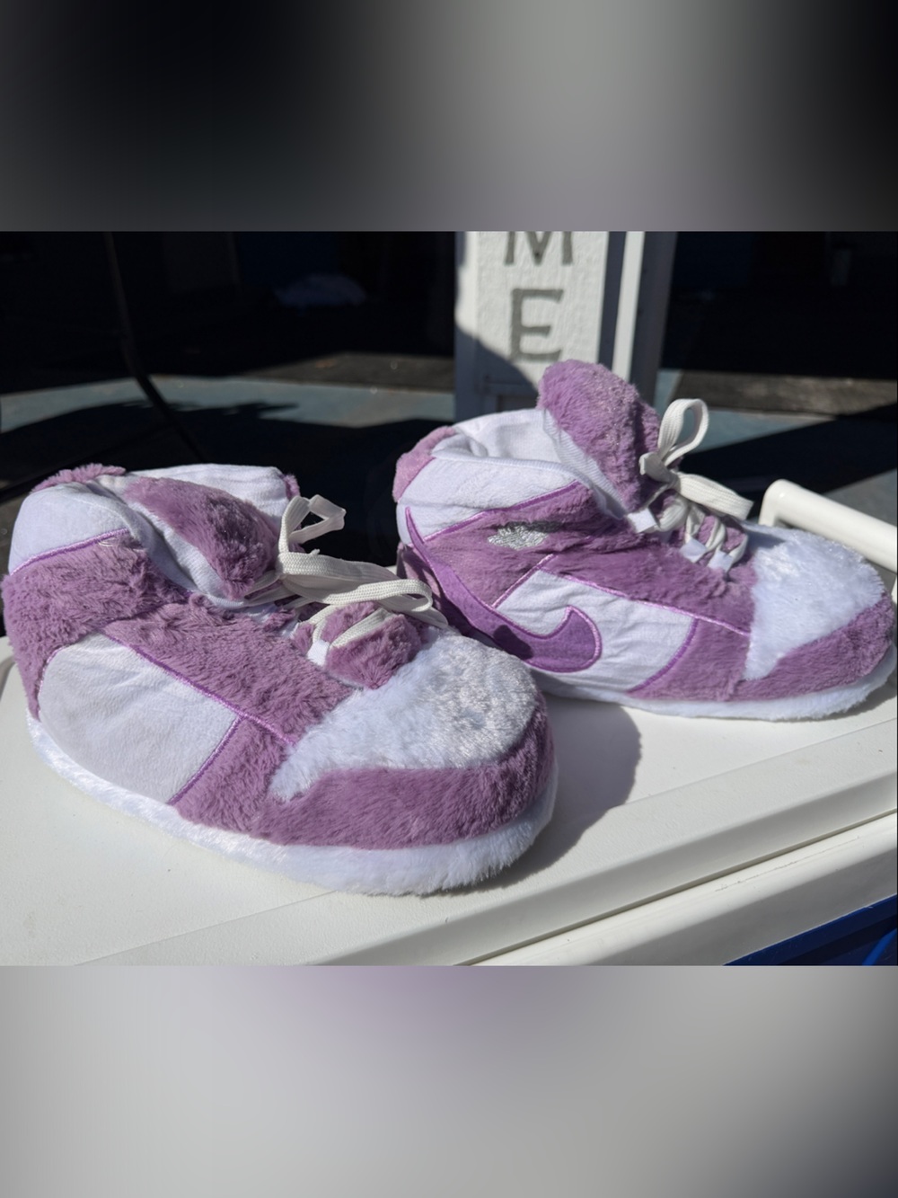 Nike Kids Purple and White Plush Sneaker Slipper Socks